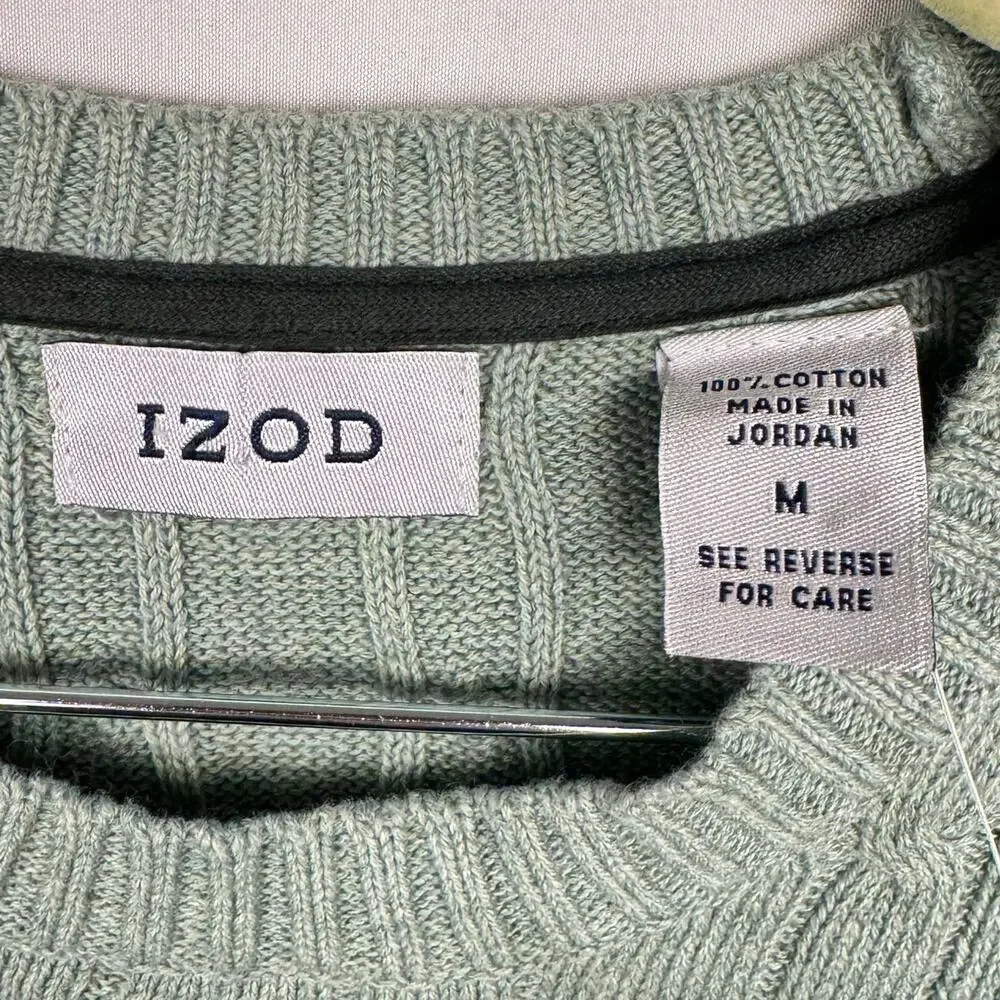 New Izod Sage Green Cable Knit Minimalistic Cotton Soft Crew Neck Sweater Medium
